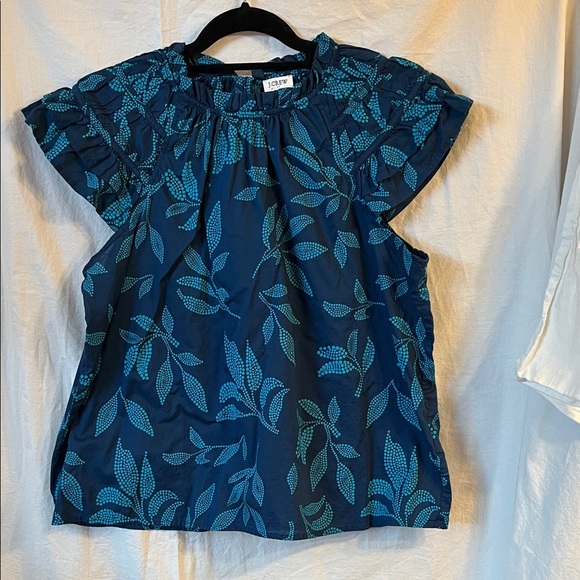 J. Crew Tops - J Crew Blue and Green Patterned Blouse Size Large